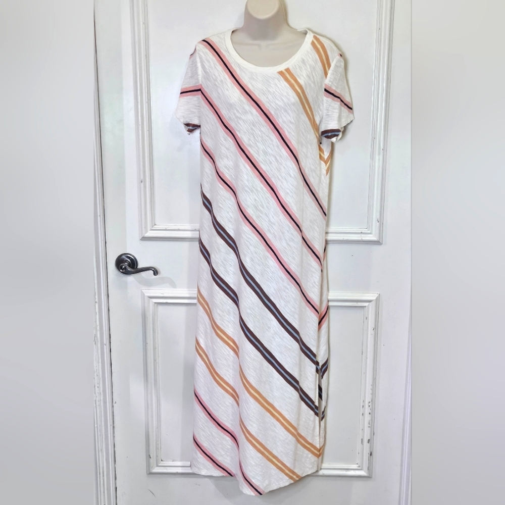 Lou & Grey White Multi-Color Striped T-Shirt/Cover-Up Dress,Medium - Picture 11 of 16